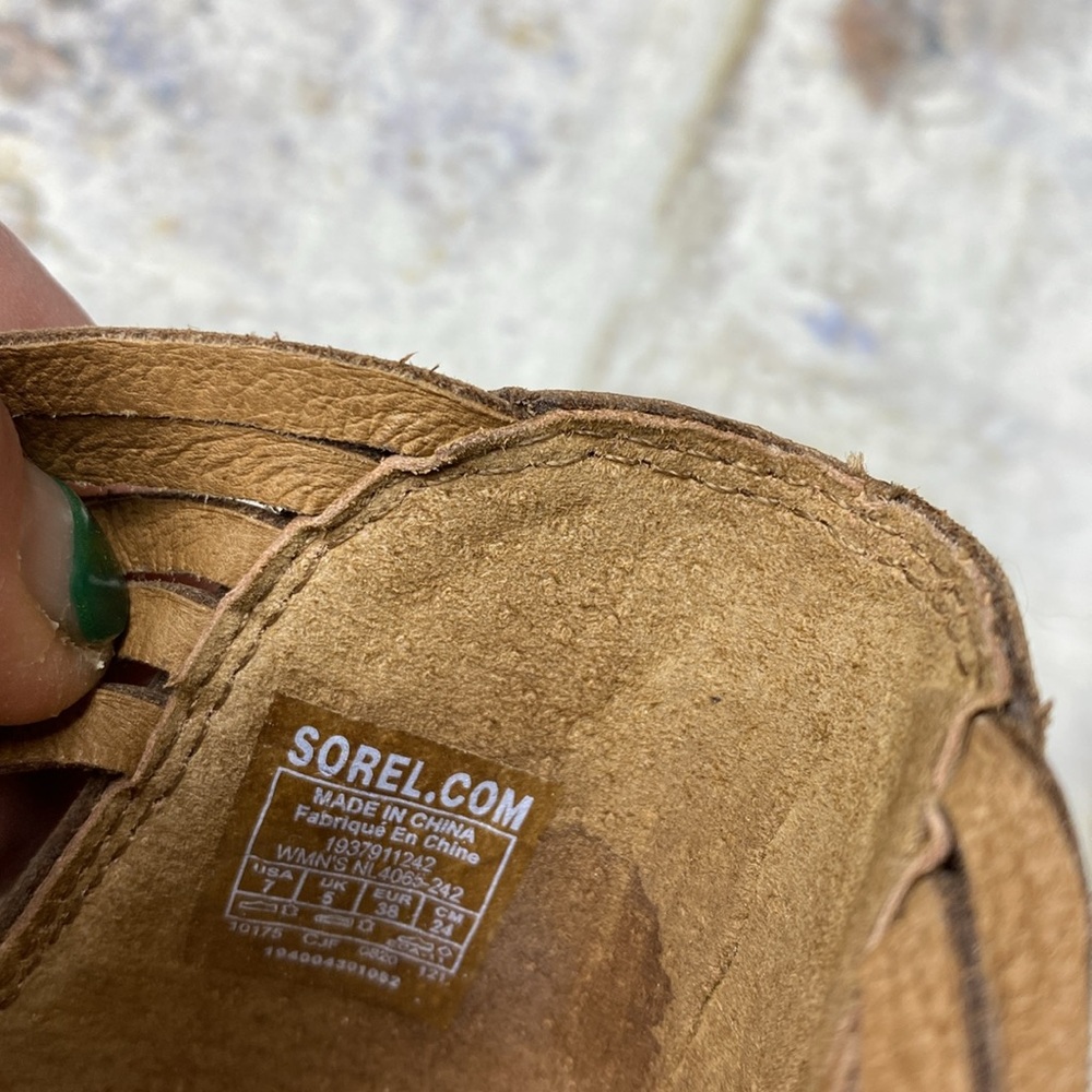 Sorel Brown Leather Lace-Up Wedge Sandals - Picture 7 of 9